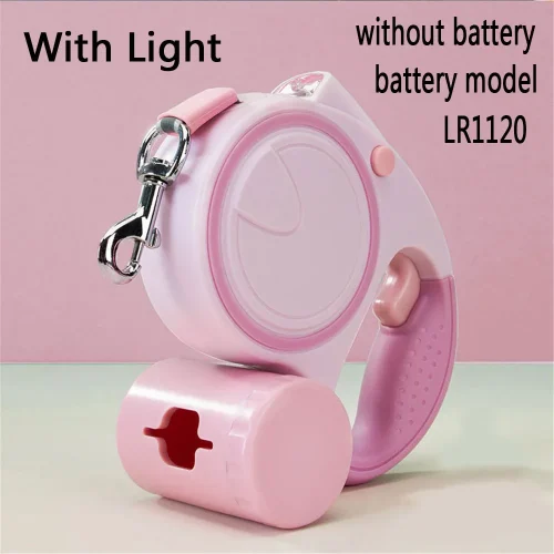 Retractable Dog Leash With Led Lights and Garbage Bag Holder