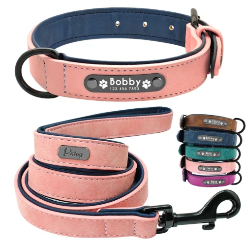 Personalized Custom Leather Dog Collar & Leash