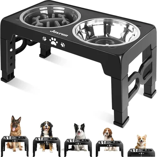 5 Heights Adjustable Elevated Dog Bowls Stainless Steel